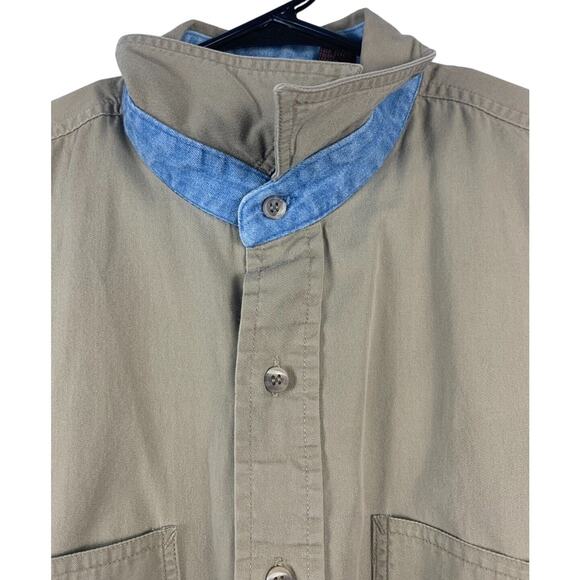 Haggar Casuals Button Up Shirt Men's Large Brown Denim-Lined Collar 90's VTG - Picture 4 of 7